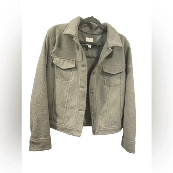 Joie Jackets & Blazers - Joie fuzzy fleece jacket shacket trucker sage green XL